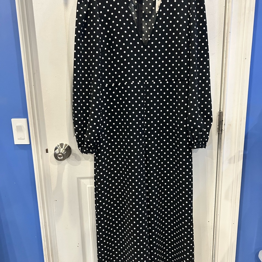 Zara Black and White Polka Dot Long Sleeve Dress S NWT 🖤